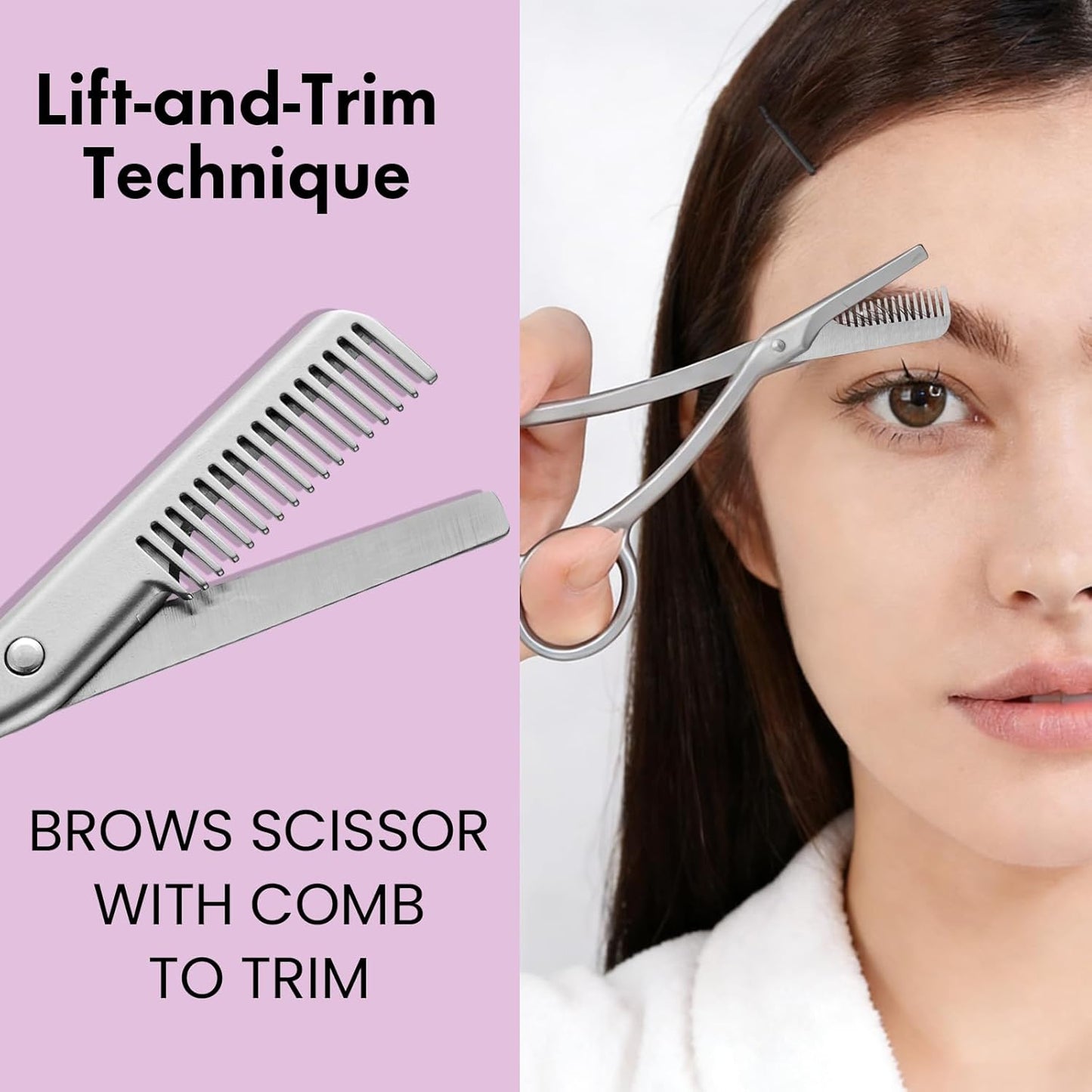 Stainless Steel Eyebrow Trimmer Scissors - Dual-Ended Angled & Spoolie Brush Included | Perfect for Precision Grooming