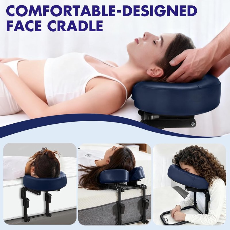 Skiennix Massage Headrest - Adjustable Leather Pillow with Face Cradle & Support Bracket | Blue