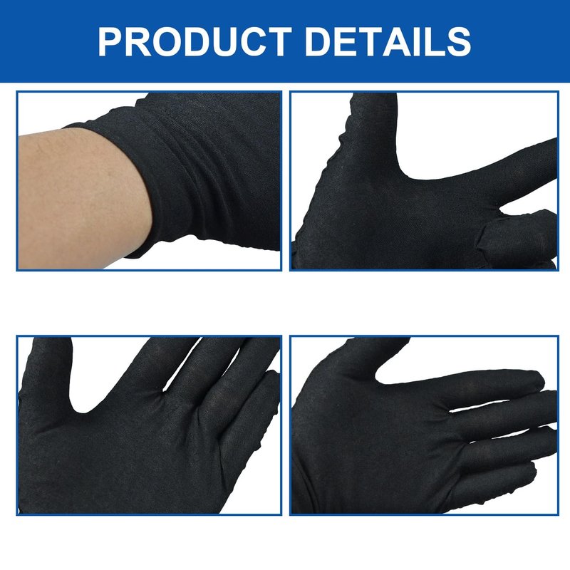 3 Pairs Cotton Gloves for Dry Hands Sleeping, Soft Sleep Gloves for Eczema, Moisturizing Overnight, SPA, Serving Costume, and Jewelry Inspection (Black, 3 Pairs)
