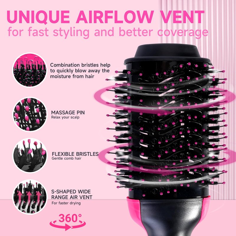 4-in-1 Hair Dryer Brush - Ionic Ceramic Titanium Brush Blow Dryer Hot Air Styler for Frizz-Free Blowouts, Salon Volumizer & Straightener with ALCI Safety Plug, 3 Heat Settings