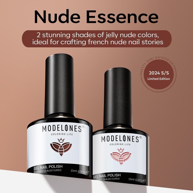 modelones Brown Gel Nail Polish Set 2 Pcs 15 ML Nude Brown Winter Gel Polish Neutral Skin Tone Translucent Nude Soak Off Gel Nail Kit Manicure DIY At Home Nail Art Salon Gift For Women Girl