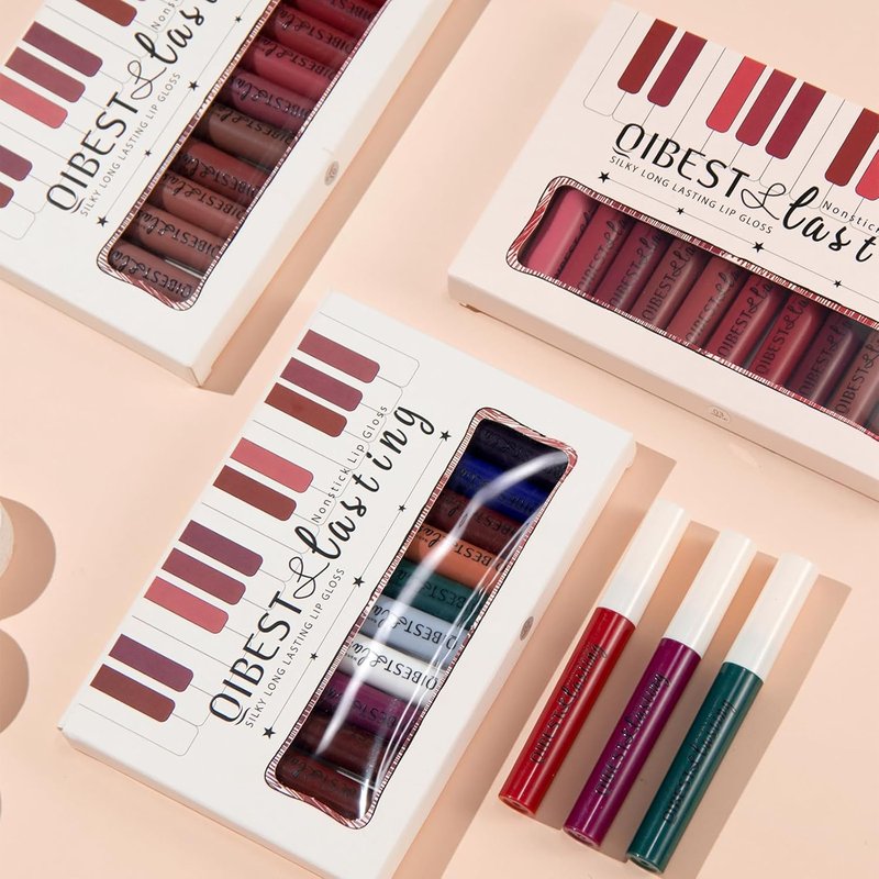 12Pcs Velvet Matte Liquid Lipstick Set - Waterproof Long-Lasting Nudes & Burgundy Shades | Perfect Gift for Women & Teens