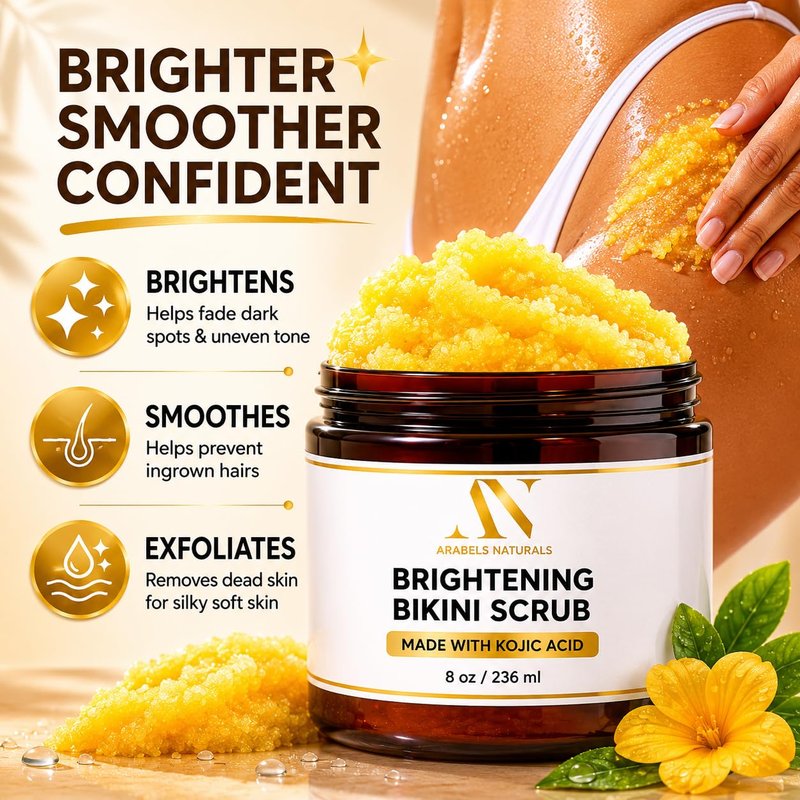 Bikini Area Exfoliator Exfoliating Body Scrub, Brightening Body Exfoliator Exfoliating Scrub, Bump Eraser KP Body Exfoliant Shower Scrub Ingrown Hair Treatment Razor Bump Treatment Body Scrubs 8 OZ