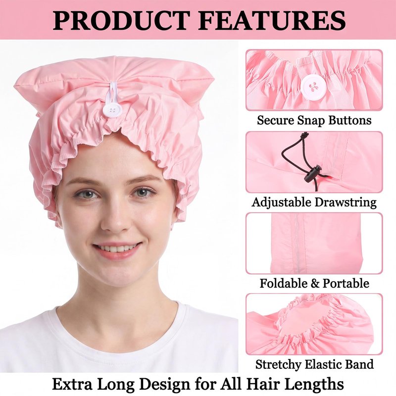 1 Pack Large Shower Caps for Braids – Extra Long Waterproof Hair Bonnet for Women & Men, Reusable XL Bath Cap for Locs, Dreadlocks, Thick Curly Hair, Drawstring Adjustable (Black)