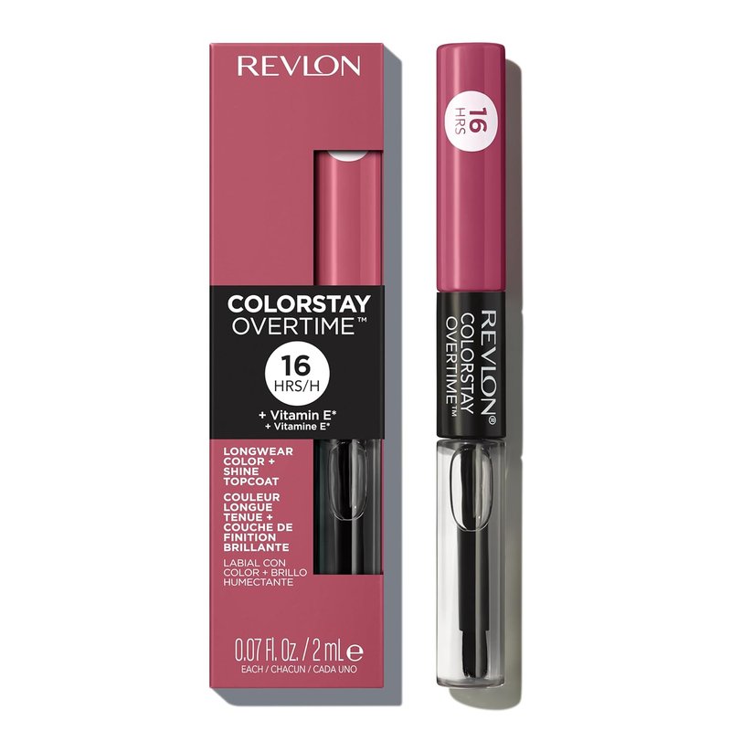 Revlon ColorStay Overtime Liquid Lipstick - Long-Lasting Dual-Ended Lip Color with Vitamin E | 005 Infinite Raspberry, 0.07 fl oz