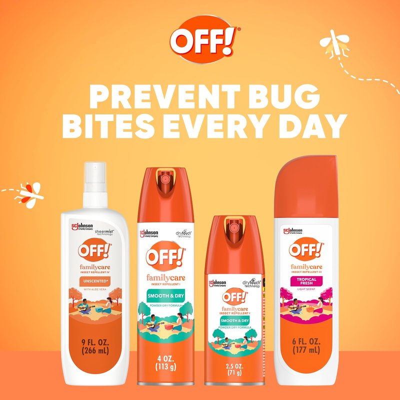 OFF! Family Care Mosquito & Tick Repellent Spritz, Bug Spray Containing 7% DEET, Unscented with Aloe Vera, 9 Oz