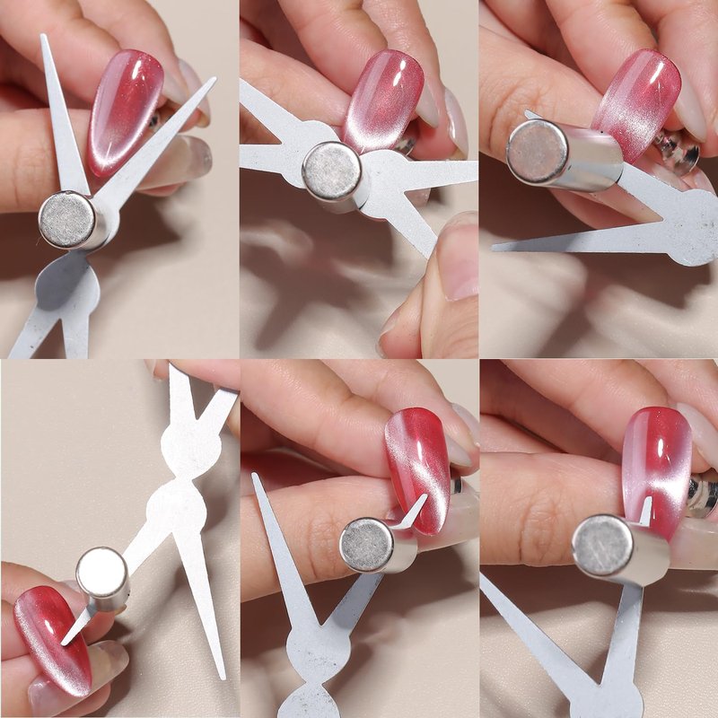 Fcozpjk Cat Eye Magnet for Nails, 8PCS Magnet Tool Set Pink Double-Head Nail Magnetic Pen for Glassy Cateye Gel Polish Heart Rabbit Flowers French Tips Stick Home Manicure DIY Nail Tech Must Have