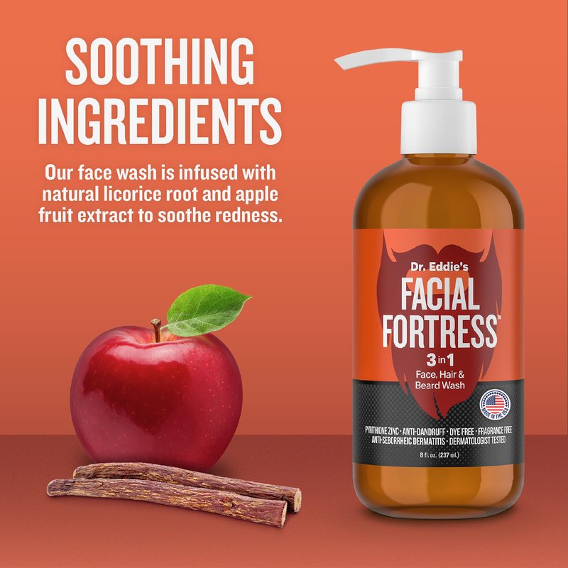 Facial Fortress Dr. Eddie's 3 In 1 Face, Hair, & Beard Wash - Beard Dandruff Shampoo For Men, Beard Cleanser, Face Wash, Beard Care, Face Soap With Pyrithione Zinc - 8 Fl Oz (Pack Of 1)