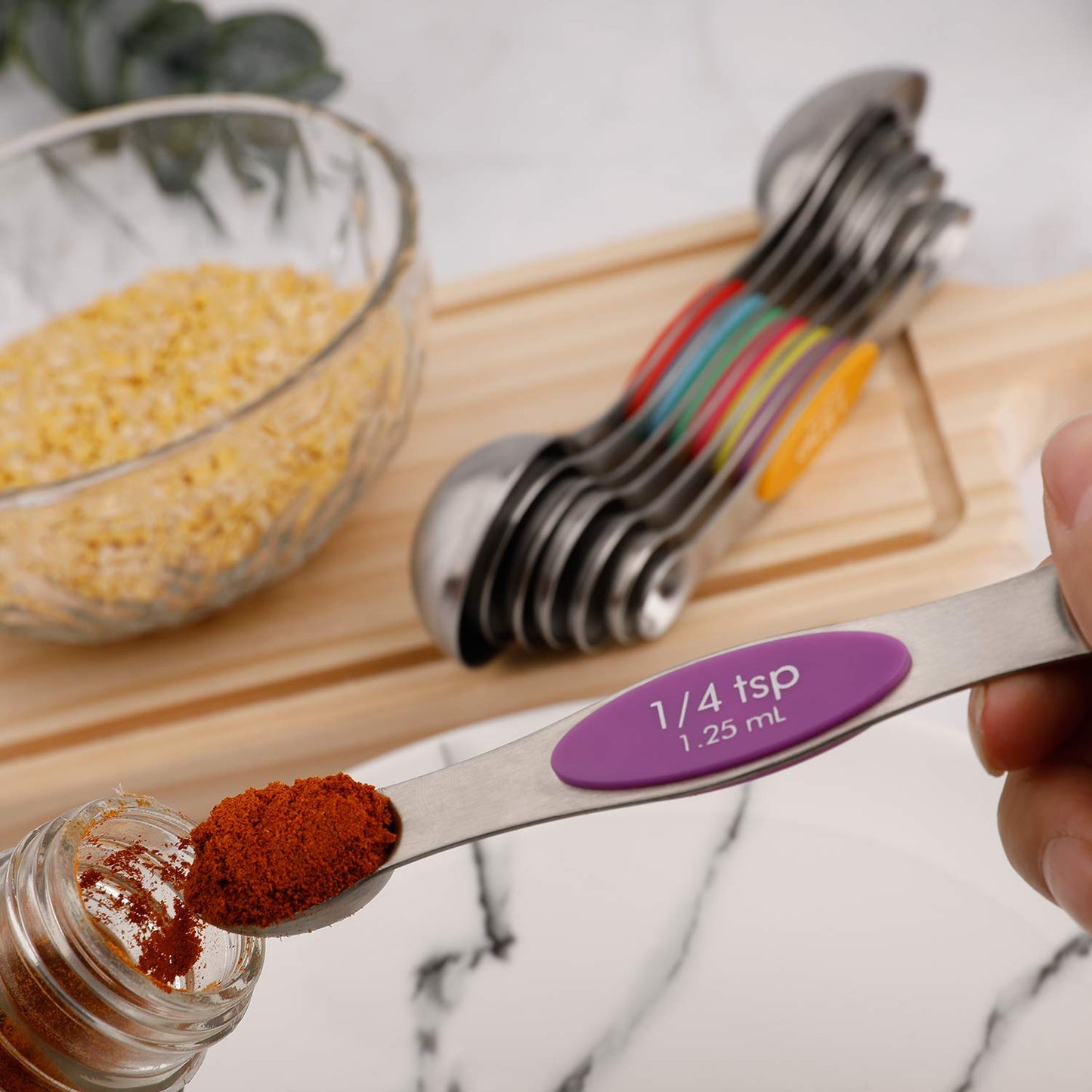 Magnetic Measuring Spoons Set of 5 Stainless Steel Dual Sided Stackable Teaspoon for Measuring Dry and Liquid Ingredients (Color)