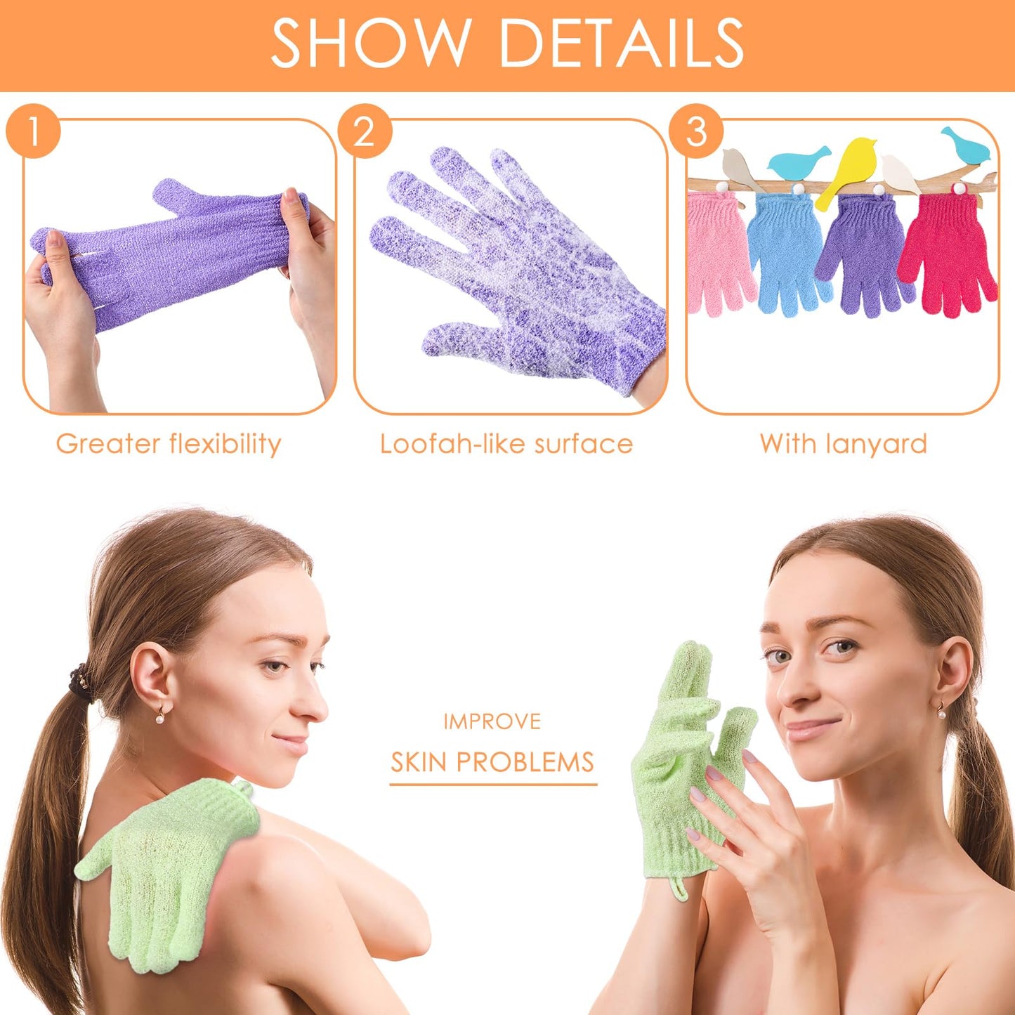 FoldTier 100 Pcs Exfoliating Gloves Bulk for Shower Body Double Sided Gloves Exfoliating Bath Mitt with Hanging Loop Bath for Women Men Bathing Skin Scrubber Accessories Beauty Spa (Multicolor)