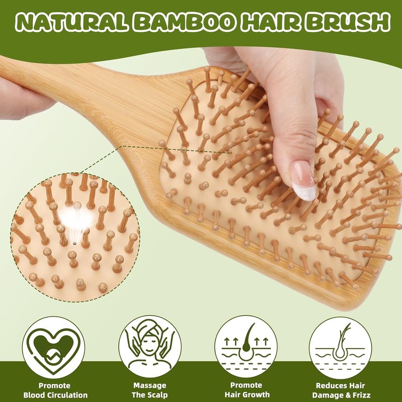 SAYAYA 8 PCS Bamboo Hair Brush Bulk for Massaging Scalp Natural Wooden Paddle Hairbrush with 12 Multicolor Pens Hair Brushes for Women Men Kids Detangling Curly Thick Wavy Hair DIY Gift for Crafts