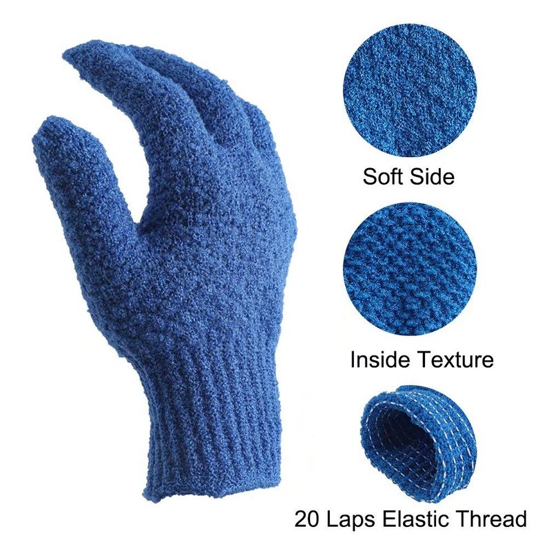2 Pairs Bath Exfoliating Gloves for Men and Women – CLEEDY 4 Pcs Heavy and Large Exfoliating Gloves Scrubbing for Shower, Spa, Massage - Scrub Exfoliating Mitts for Body, Face, Hand and Foot (Blue)