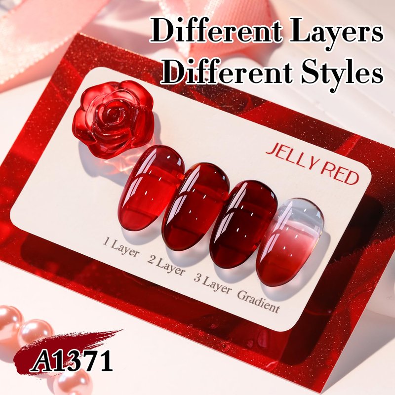 Double Rhythm 15 ML Dark Burgundy Gel Polish Pure Sheer Same Color Same Bottle Gel Polish Art Manicure Salon DIY at Home for Women (Jelly Red-A1371)
