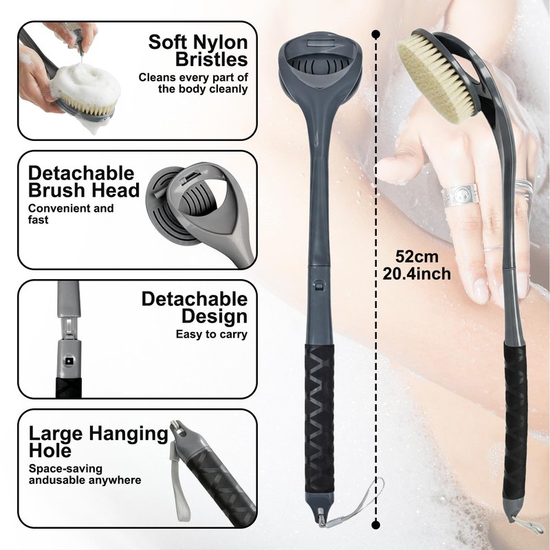 Gobiteli Back Scrubber,20.4" Detachable Long Handle Back Washer for Shower,Shower Brush for Body for Men,Women
