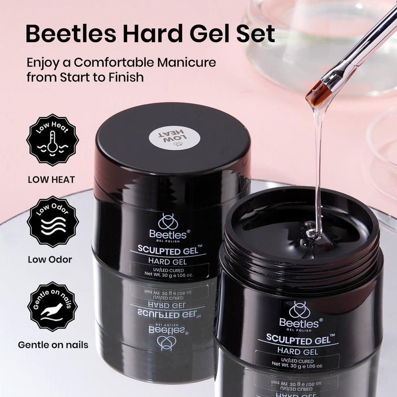 Beetles Low Heat Hard Gel Kit,Mint Sheer 2 Pcs Nail Extension,Sculpting,Building Apex for Salon Professionals,Clear Builder Nail Gel,UV & LED Lamp Needed