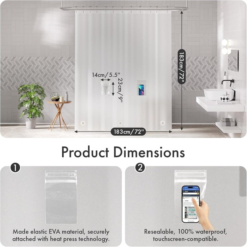 AmazerBath Shower Curtain Liner - Waterproof Frosted Plastic with 2 Weighted Pockets | 72x72 Inches