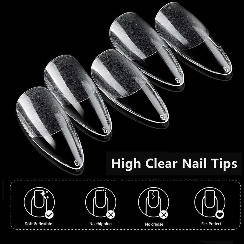 AddFavor 600pcs Almond Nail Tips Medium Fake Nails - Soft Gel Nail Tips Almond Shape Clear Acrylic Nails Tips for Nail Extensions, 12 Sizes Gel Nails Press ons Manicure Salon Home DIY