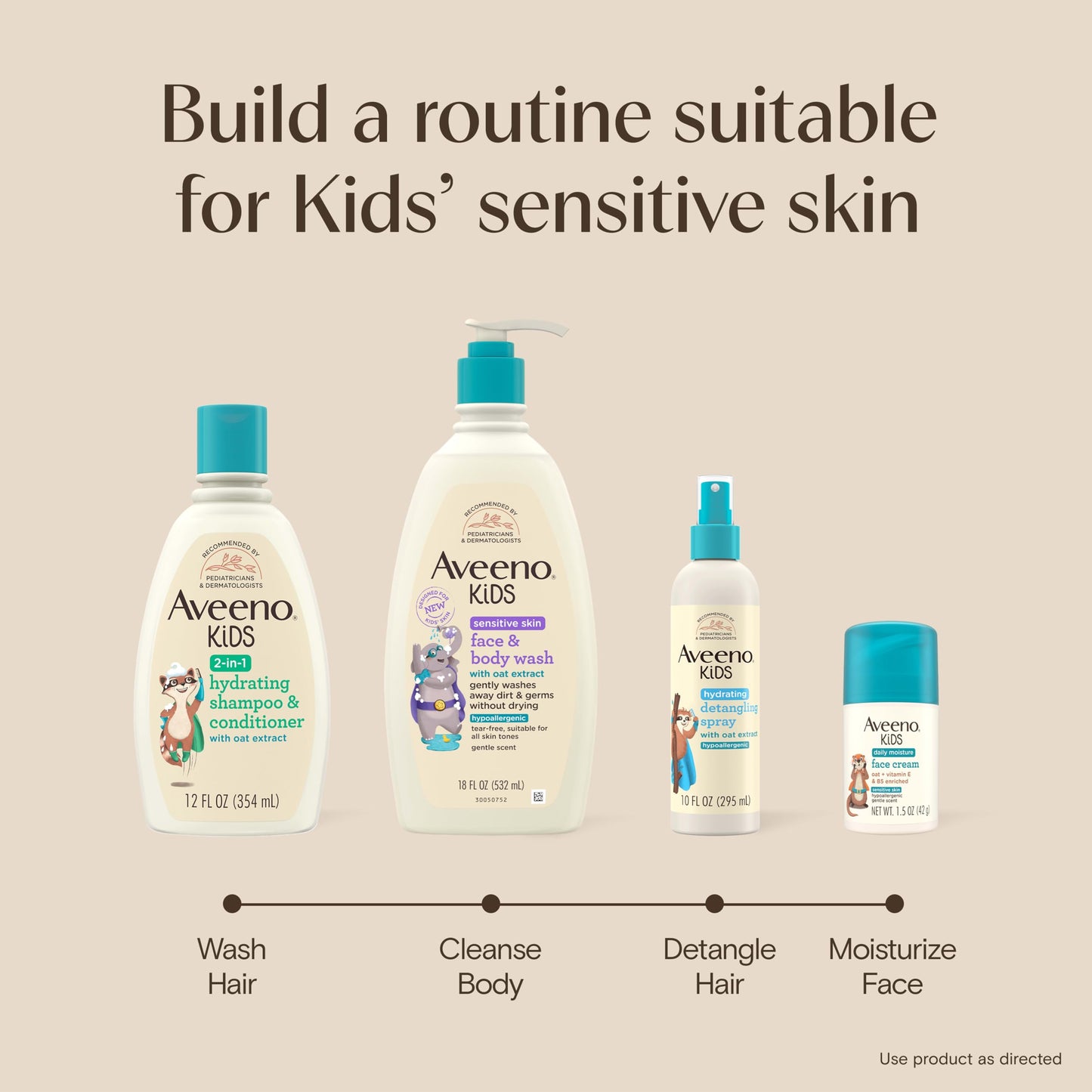 Aveeno Kids Shampoo & Conditioner, Formulated With Oat Extract to Gently Cleanse, Condition & Detangle Kids Hair, For Sensitive Skin and Scalp, Hypoallergenic, 12 Fl Oz