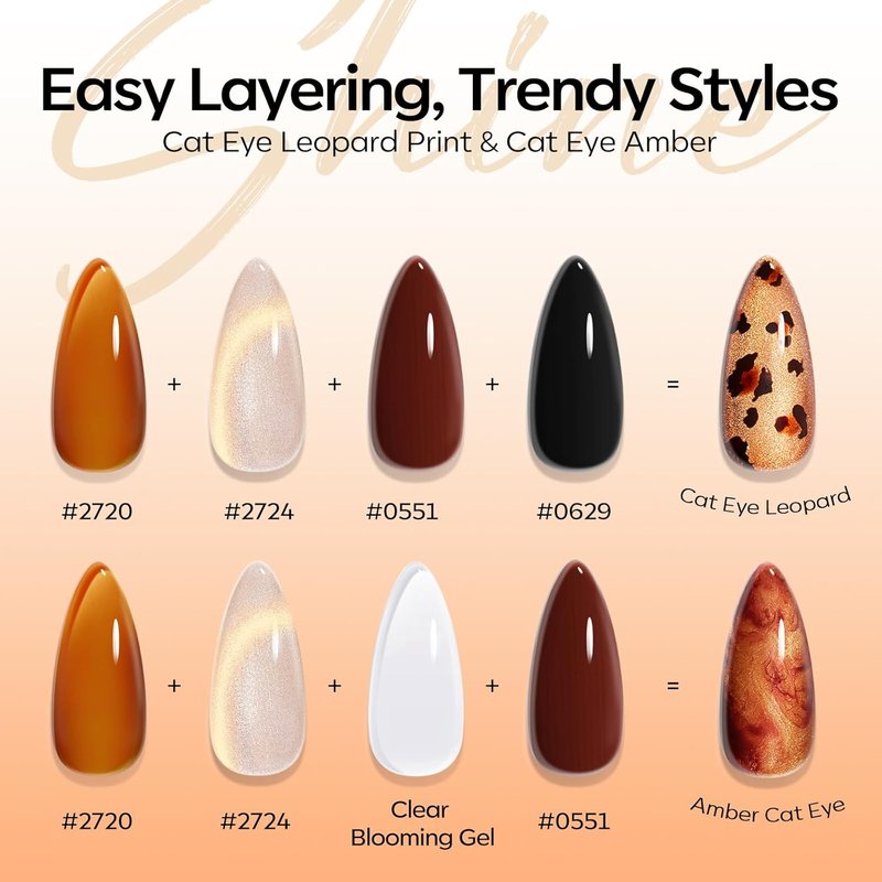 Modelones Gel Nail Polish Set - 6 Colors with Clear Blooming, Glitter & Cat Eye Effects | LED Mani Kit