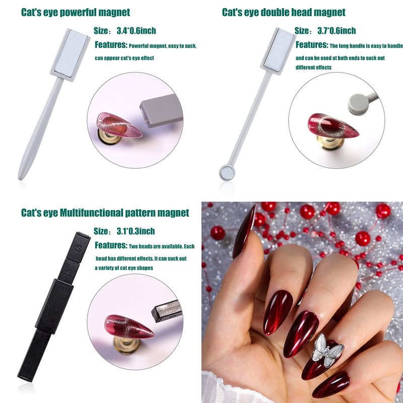 JERCLITY 10 Pcs Cat Eye Magnet for Nails Double-head Flower Design Nail Magnet Pens Magnet Stick Multi-Function Magnet Board 3D Magnetic for Cat Eye Gel Polish DIY Nail Art