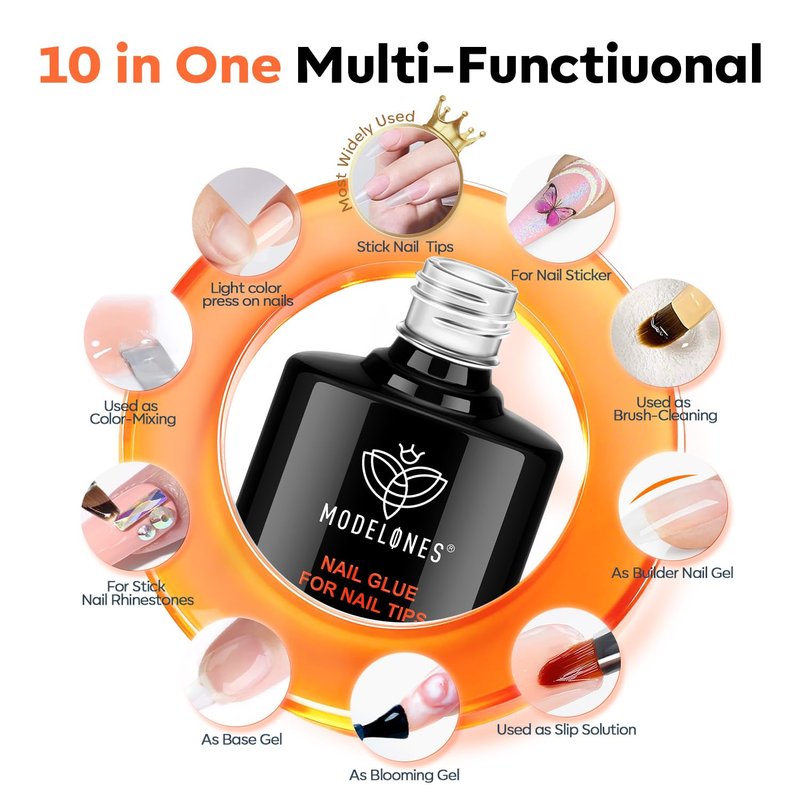 Modelones 10-In-One Gel Nail Glue - Long-Lasting Adhesive with Dehydrator & Primer for Acrylic Nails