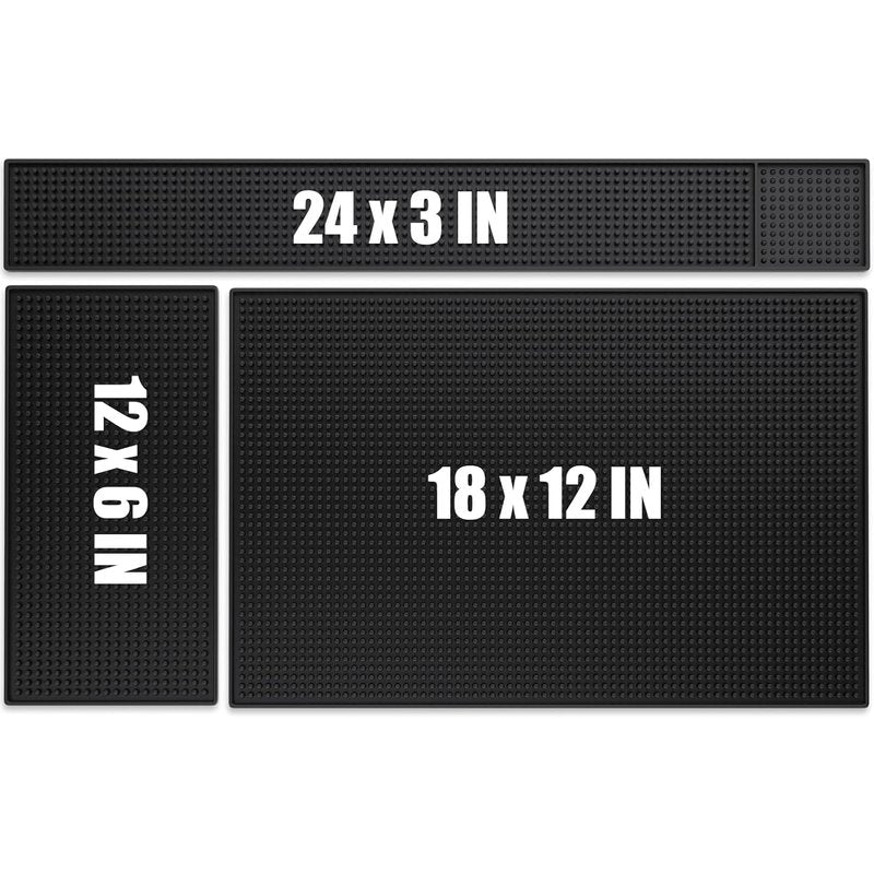 Noverlife 3PCS Black Rubber Bar Service Mat Set - Waterproof, Nonslip Flexible Bar Mats | 24x3, 18x12, 12x6 Inch