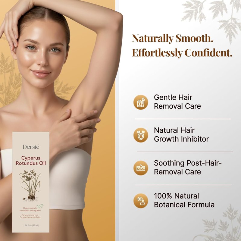 Dersie Cyperus Rotundus Oil - Natural Hair Growth Inhibitor for Face & Body Hair Removal | Soothing Skin Oil (55 mL)