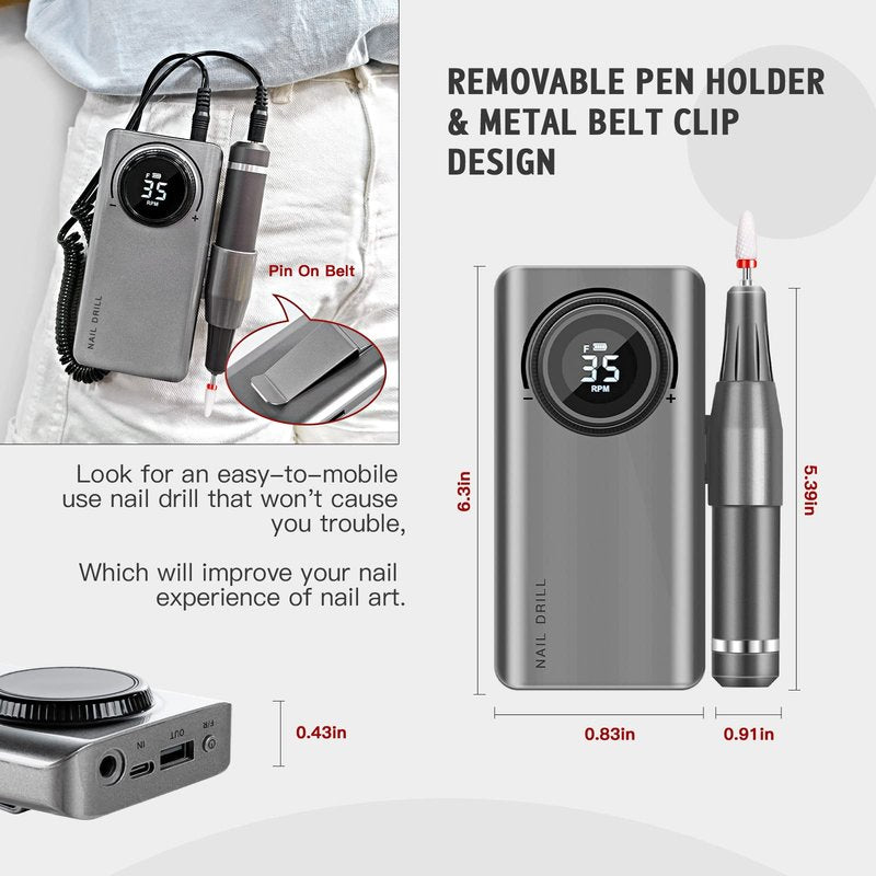 SAVILAND 35000RPM Electric Nail Drill Machine: Rechargeable Electric Nail File with 12 Nail Bits for Acrylic Nails Professional Nail Care Tools Manicure Pedicure Home Salon Use
