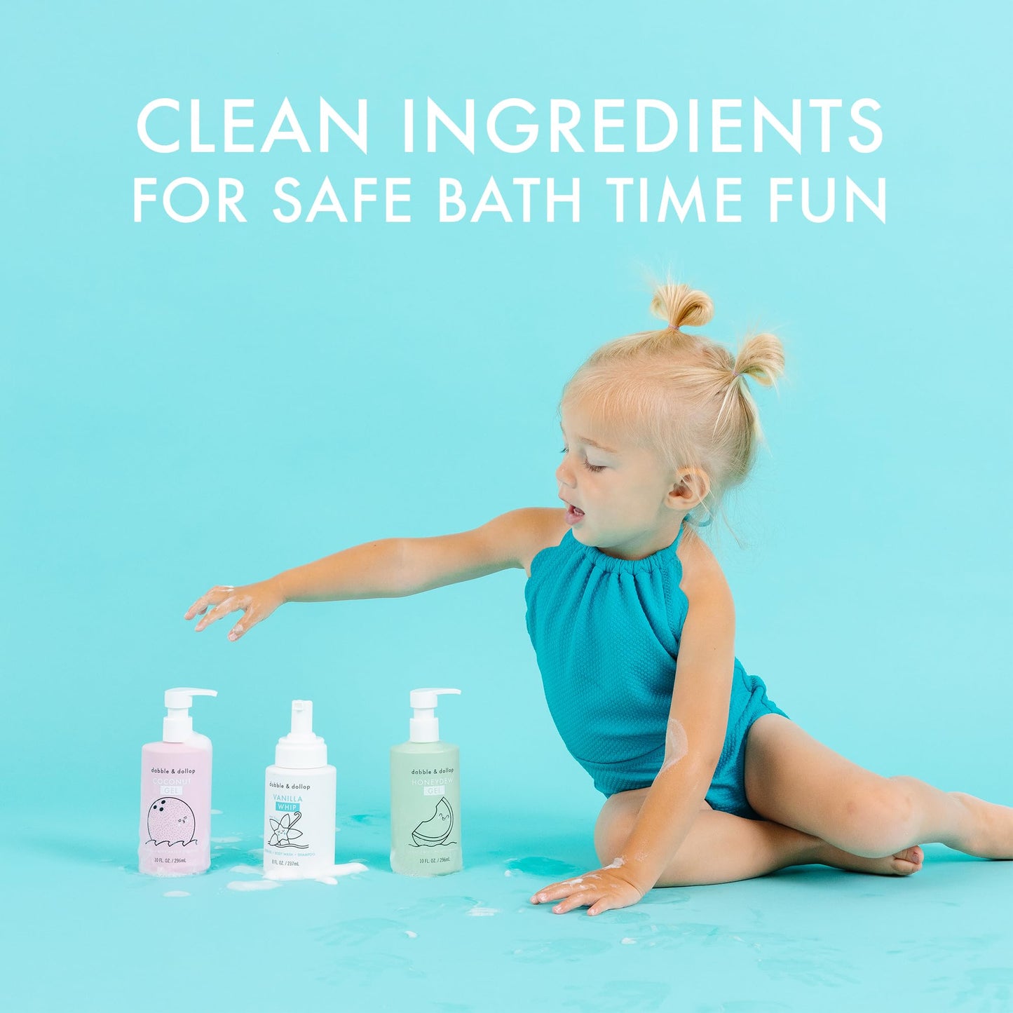 Dabble & Dollop Beachy Kids 3-in-1 Body Wash, Shampoo & Bubble Bath Variety Set – Coconut, Honeydew & Vanilla, Tear-Free, Gentle, Hypoallergenic and Safe for Sensitive Skin (Pack of 3)