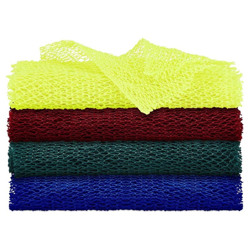 BOAO 4 Pieces African Net Sponge Exfoliating Bath Net Long Body Scrubber for Shower, Stretchy Back Wash Cloth, Deep Skin Cleansing for Men Women