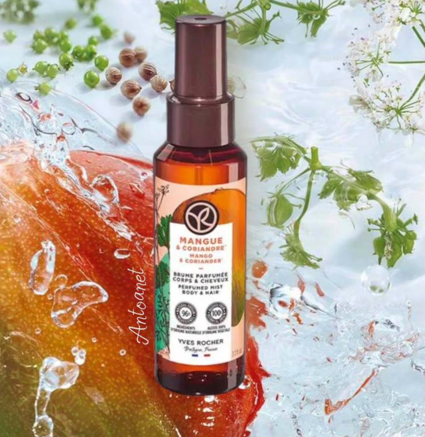 Yves Rocher Mango & Coriander Hair and Body Spray - Long-Lasting Mist for Women | 100 ml / 3.3 fl. oz.