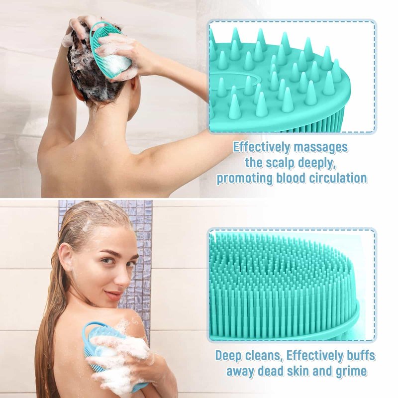 2PCS Silicone Body Scrubber, Premium Silicone Loofah for Women Men and Kids, Gentle Exfoliating Shower Bath Scrubber for All Kinds of Skin (Blue & Green)