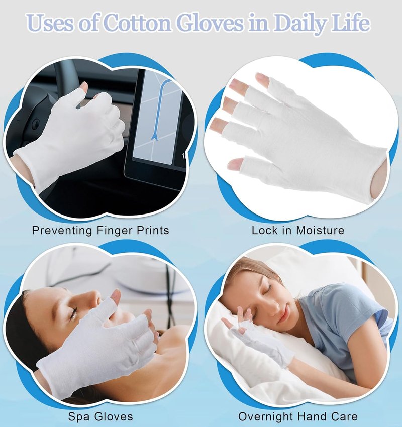 Regine Switzerland Eczema Gloves - Fingerless Cotton for Dry Hands & Overnight Relief | One Size Fits Most