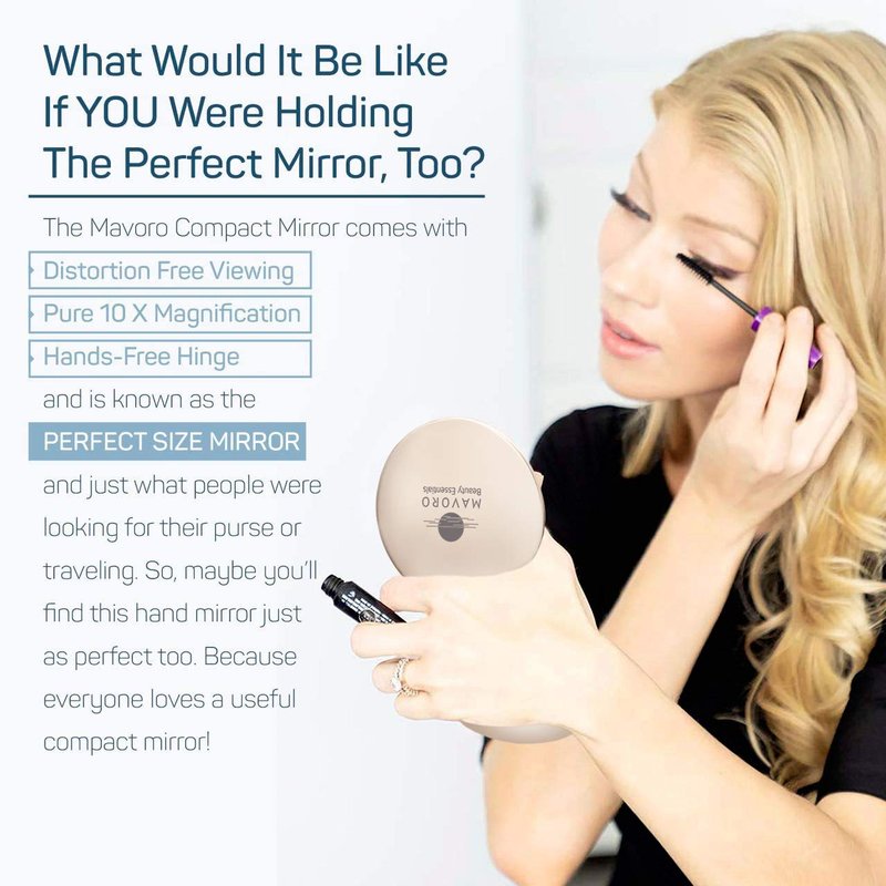 Mavoro Magnifying Compact Mirror - 1x/10x Magnification | 4" Double-Sided Travel Makeup Mirror in Champagne Gold