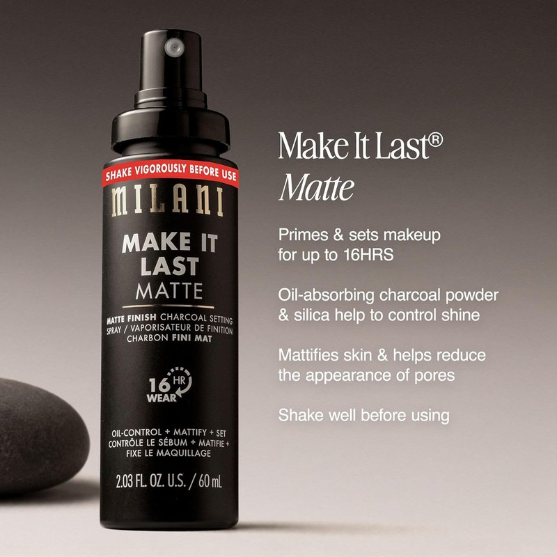 Milani Setting Spray & Primer - Oil Absorbing Charcoal Formula for Oily Skin | 2 Pack