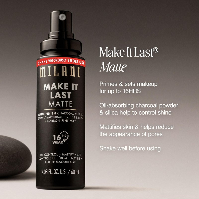 Milani Setting Spray + Primer, Make It Last Matte- Oil Absorbing Charcoal Formula to Control Shine, Matte Finish Setting Spray for Makeup and Primer for Oily Skin, Prime +Correct + Set, 2.03 Fl. Oz