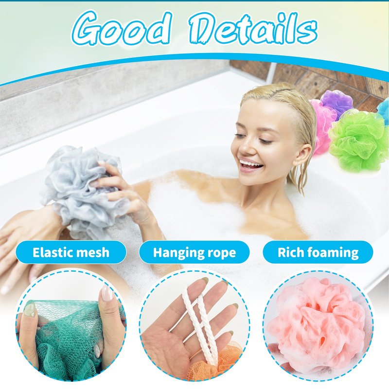 10 Pcs Bath Loofah Shower,Mesh Sponge Pouf,Soft Mesh Shower Loofahs for Body Wash,Bathing Accessories,Bathroom(10 Colors)