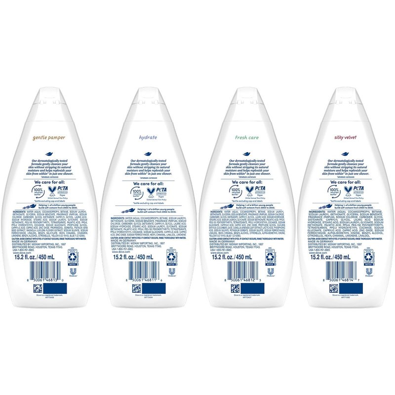 Dove Body Wash Variety Pack - Hydrating & Gentle Care | 6 x 15.2 Oz Bottles