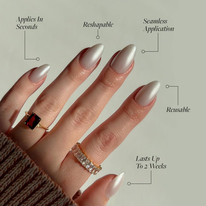 Glamnetic Press On Nails - Hailey | Glossy, Semi-Transparent, Short Almond Fake Nails, Salon Quality | 15 Sizes - 30 Nail Kit with Glue
