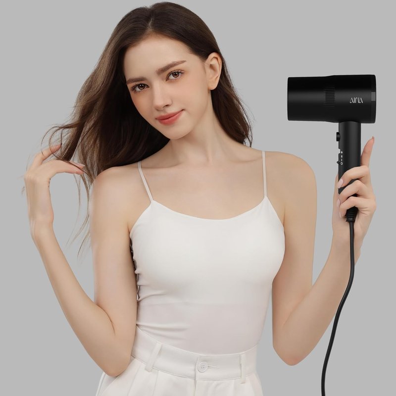 AINA Hair Dryer with Diffuser - Advanced Ionic Technology, Ceramic Coating | Turbo Heat for Fast Drying & Shine, 110V/ALCI (Vader Black)