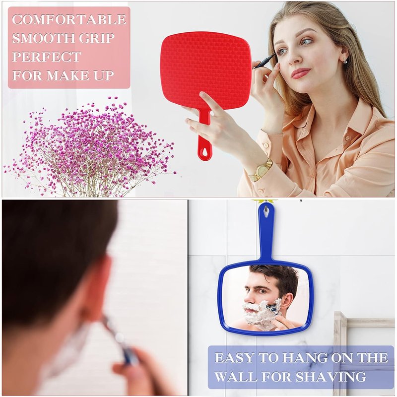 Handheld Compact Mirrors - 3 Pcs Portable Square Mirrors for Salon & Travel | Red, Black, Blue (9.17 x 6.53 Inch)