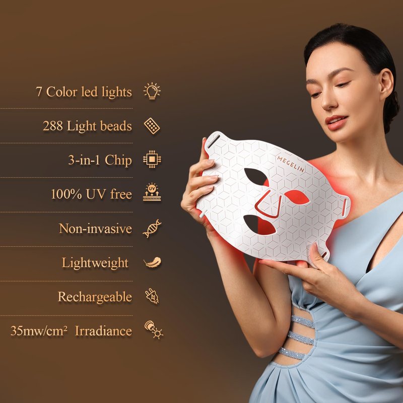 LED Light Therapy Facial Mask - 7 Color Skin Rejuvenation for Wrinkle Reduction | Infrared Treatment (White)