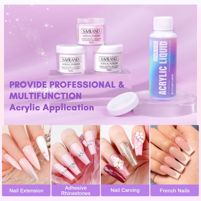 Saviland Acrylic Nail Kit with Drill - Clear/White/Pink Acrylic Powder and Liquid Set with Acrylic Nail Brush Nail Drill Non-acid PH Bond Top Gel Basic Nail Tools for Nail Starters DIY French Manicure