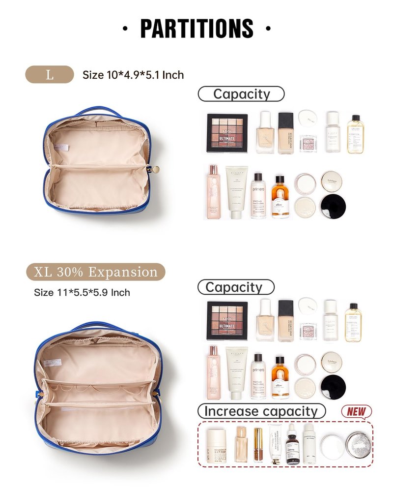 EACHY Travel Makeup Bag, Cosmetic Bag for Women, Waterproof Toiletry Bag with Handle, Large Capacity Makeup Organizer with Brush Compartment for Vacation & Everyday Use