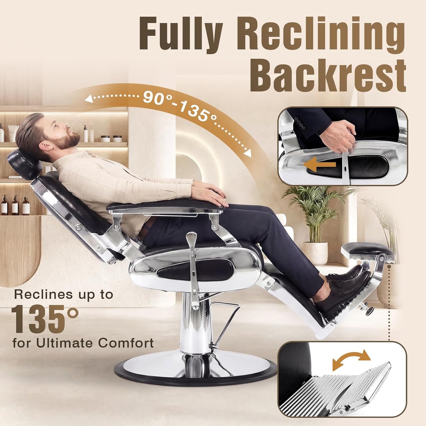 Vintage Hydraulic Barber Chair - Heavy Duty 360° Swivel Salon Chair | Black & Silver