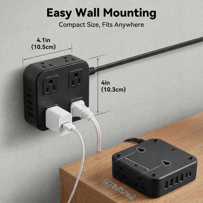 HLCZLUZ 10Ft Extension Cord w/ 8 Outlets & 6 USB (2 USB C), 1250W 900J Protection Power Strip w/Power Switch, Surge Protector Power Strip Flat Extension Cord Outlet Extender for Home Office