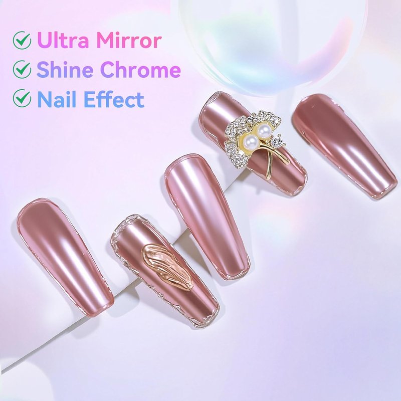Makartt No Wipe Gel Top Coat - Clear High Gloss Finish for Chrome Nails | 8ml Pink Bottle