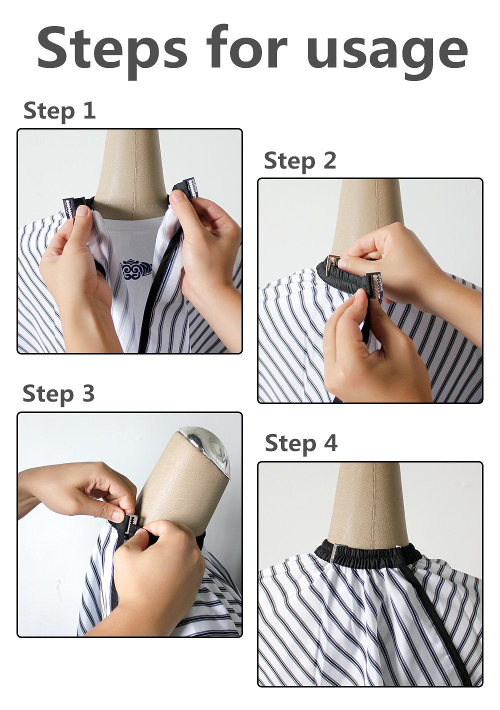 SMARTHAIR Professional Salon Cape Polyester Barber cape Hair Cut Cape,57”x66.8”,Black and White Stripes,C250023B-L