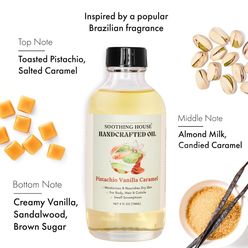 Pistachio Vanilla Caramel Body Oil - Nourishing Moisturizer for Soft, Glowing Skin | Jojoba & Almond Oil (4 fl oz)