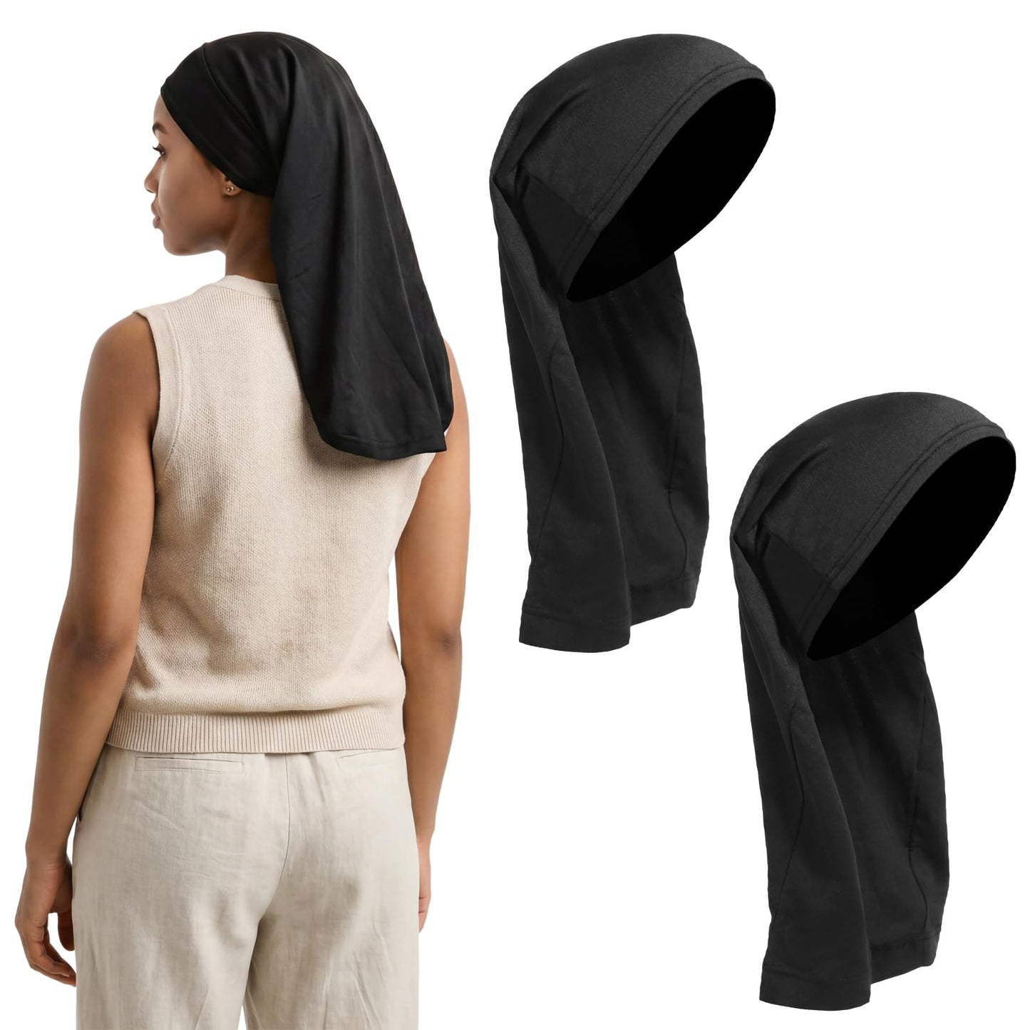 Hadnves 2 Pcs Jumbo Dreadlock Cap Wide Elastic Long Hair Dreads Head Wrap Loc Wraps Sleeping Cover Bonnet Hair Accessories for Unisex Men Women Stocking Sleep